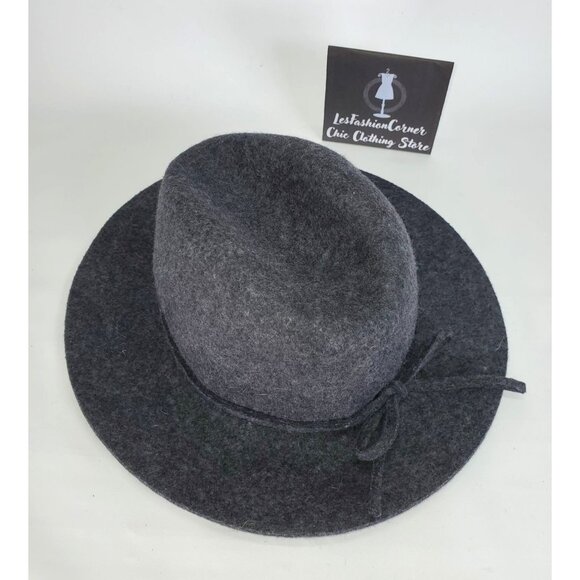 Banana Republic Gray 100% Wool Fedora Hat with Black Trim S/M 1529 - Picture 8 of 13